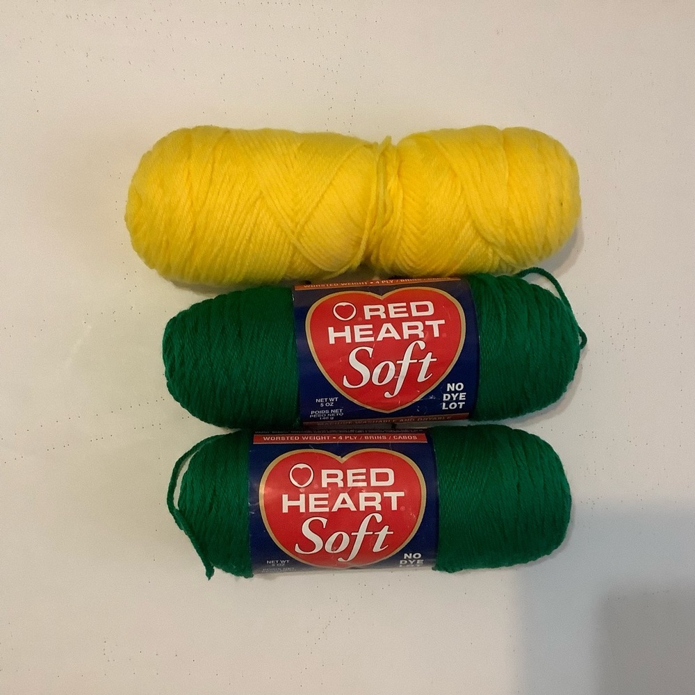 Red Heart Yarns, 3 skeins, Green and Yellow